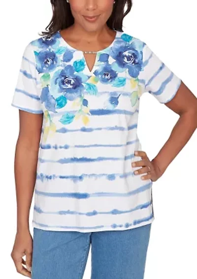 Women's Floral Stripe Knit T-Shirt