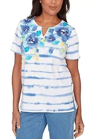 Women's Floral Stripe Knit T-Shirt