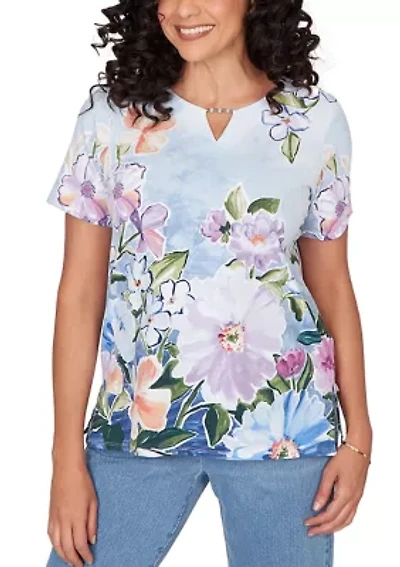 Women's Watercolor Floral Print T-Shirt