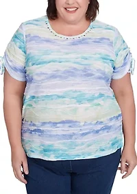 Plus Key Items Watercolor Biadere Top