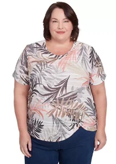 Plus Key Palm Leaves Printed Top
