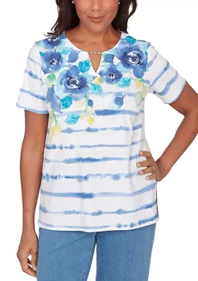 Petite Ki Floral Striped Top