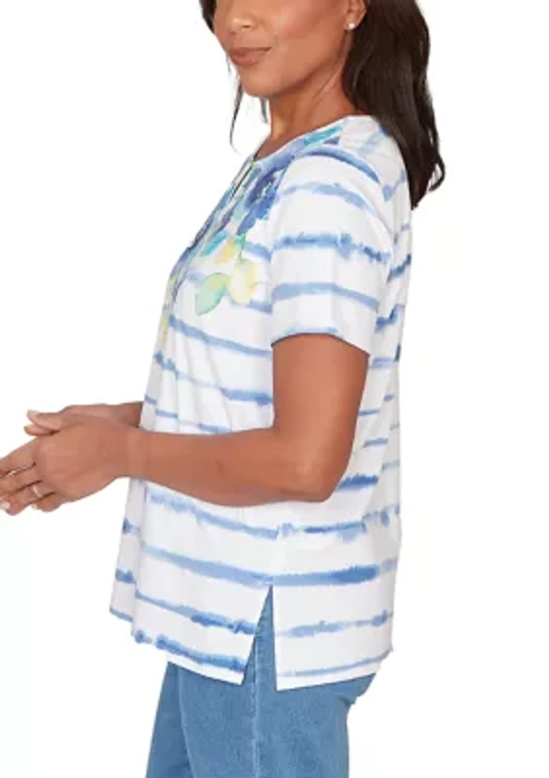 Petite Ki Floral Striped Top