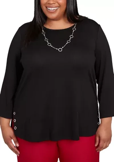 Plus Melange Top with Necklace