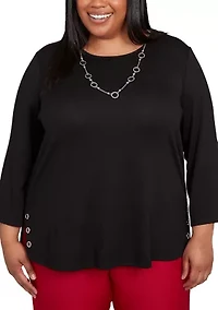 Plus Melange Top with Necklace