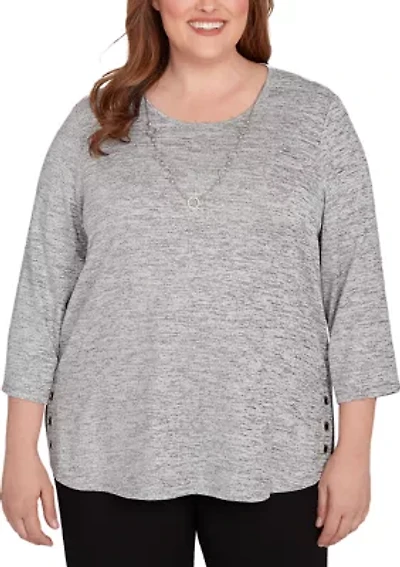 Plus Melange Top with Necklace