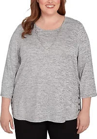 Plus Melange Top with Necklace