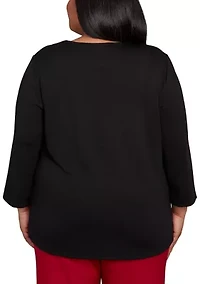 Plus Melange Top with Necklace