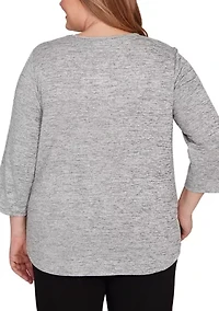 Plus Melange Top with Necklace