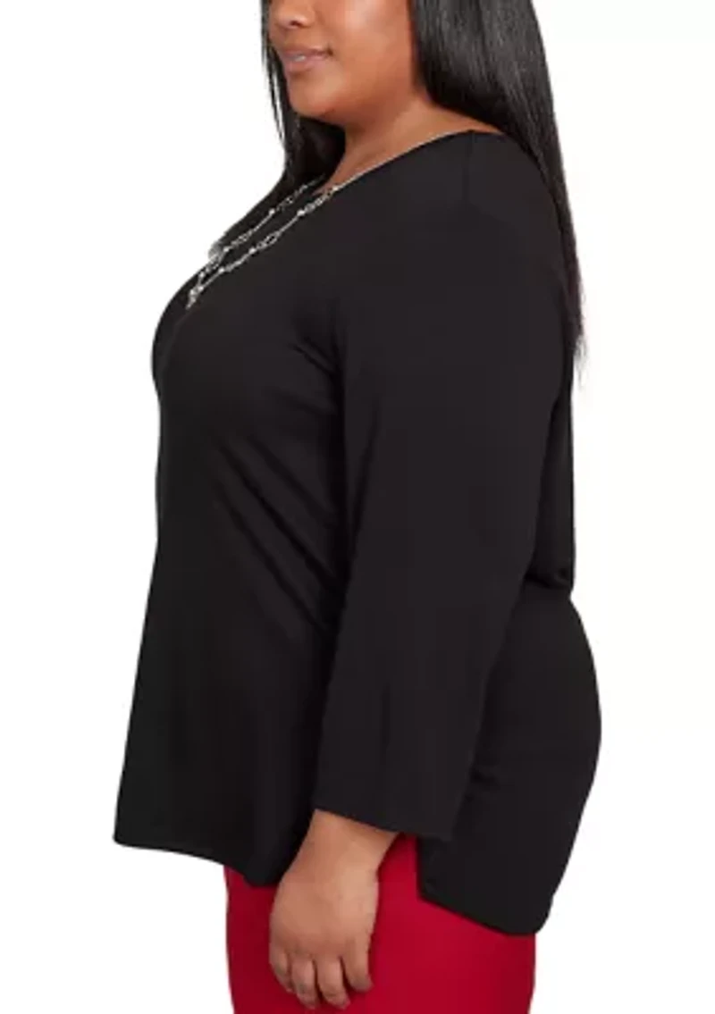 Plus Melange Top with Necklace