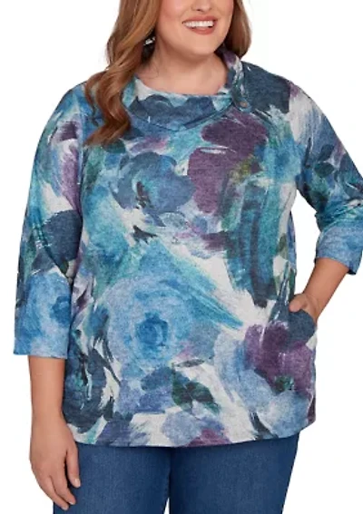 Plus Classics Brushstroke Floral Top