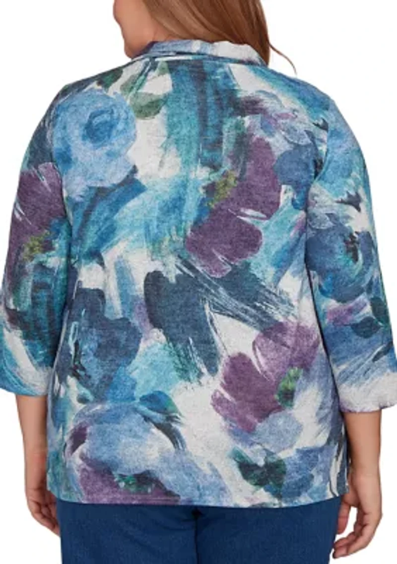 Plus Classics Brushstroke Floral Top