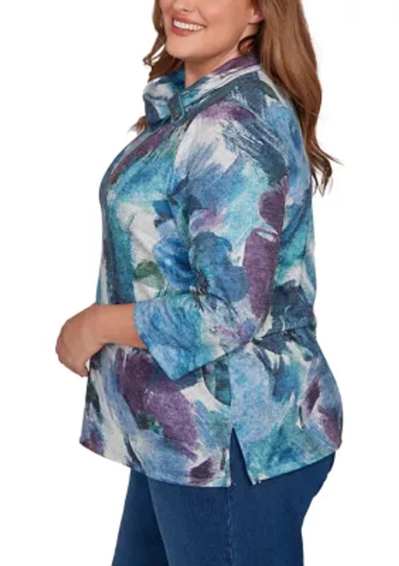 Plus Classics Brushstroke Floral Top