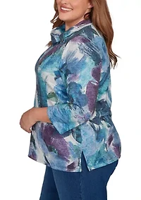 Plus Classics Brushstroke Floral Top