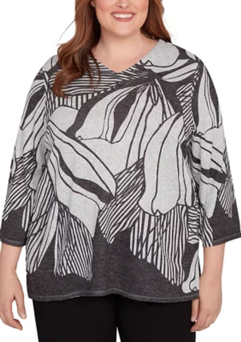 Plus Classics Stripe Floral Top