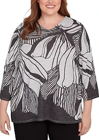 Plus Classics Stripe Floral Top