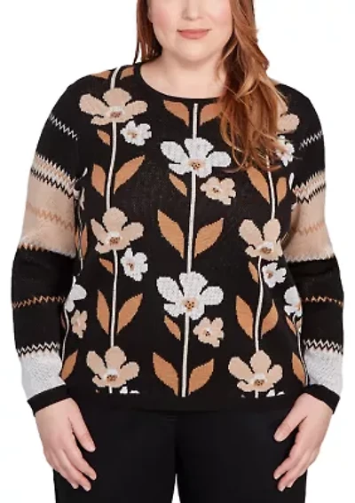 Plus Vertical Flowers Sweater