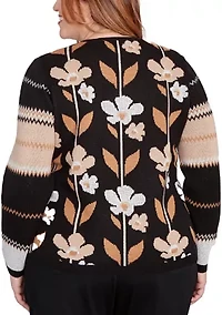 Plus Vertical Flowers Sweater