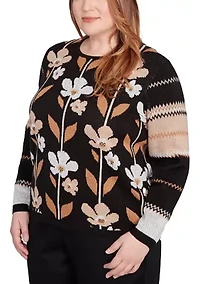 Plus Vertical Flowers Sweater