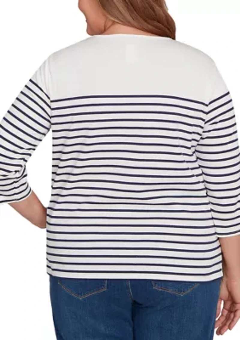 Plus Classics Sunflowers Yoke Stripe Top