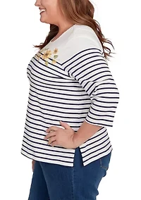 Plus Classics Sunflowers Yoke Stripe Top