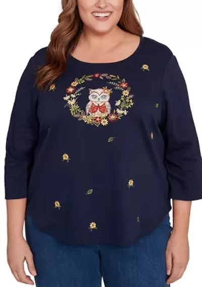Plus Classics Owl Wreath Top