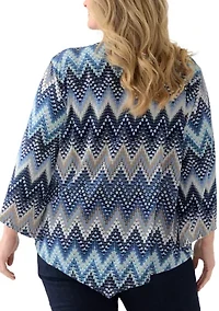 Plus 3/4 Puff Chevron Top with Detachable Necklace