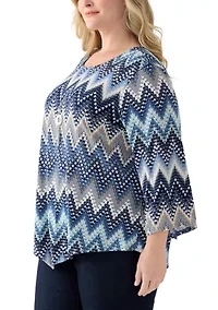 Plus 3/4 Puff Chevron Top with Detachable Necklace