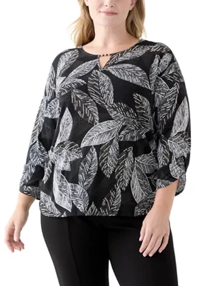 Plus Classics 3/4 Sleeve Puff Print Top