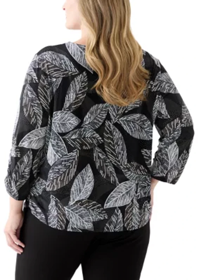 Plus Classics 3/4 Sleeve Puff Print Top