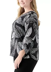 Plus Classics 3/4 Sleeve Puff Print Top