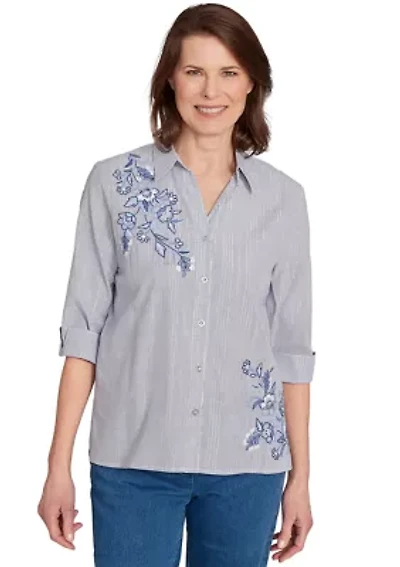 Petite Classics Metallic Stripe Top with Embroidery