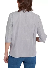 Petite Classics Metallic Stripe Top with Embroidery