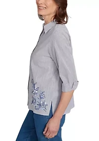 Petite Classics Metallic Stripe Top with Embroidery