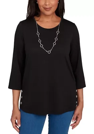 Petite Classics Melange Top  with Necklace