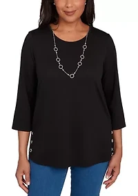 Petite Classics Melange Top  with Necklace