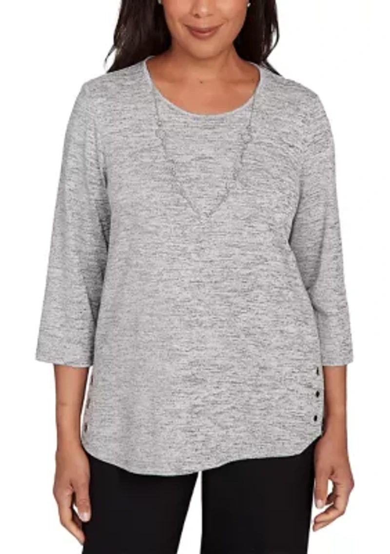 Petite Classics Melange Top with Necklace