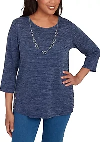 Petite Classics Melange Top  with Necklace