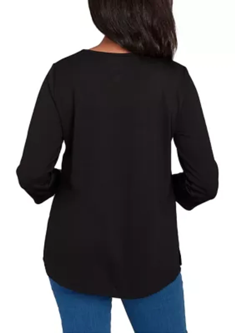 Petite Classics Melange Top  with Necklace