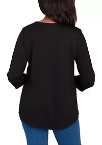 Petite Classics Melange Top  with Necklace