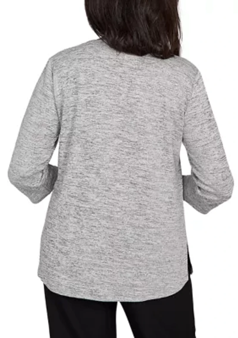 Petite Classics Melange Top with Necklace