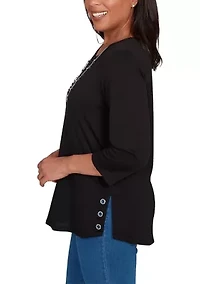 Petite Classics Melange Top  with Necklace