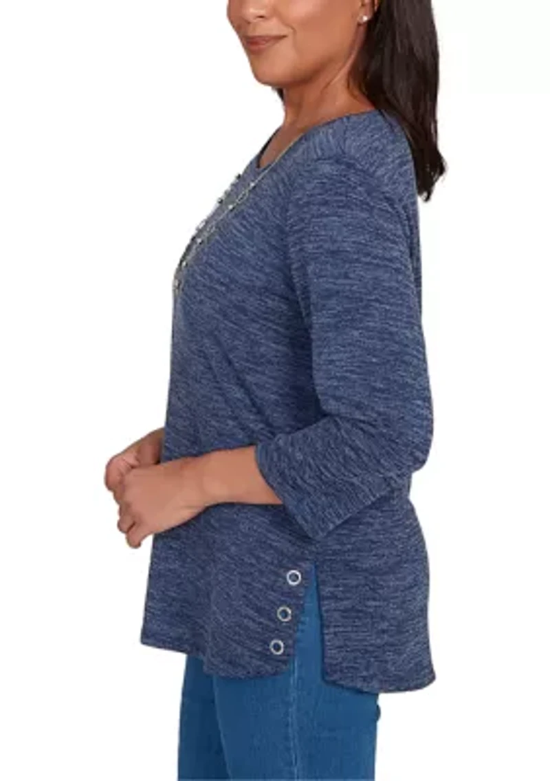 Petite Classics Melange Top with Necklace