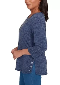 Petite Classics Melange Top  with Necklace