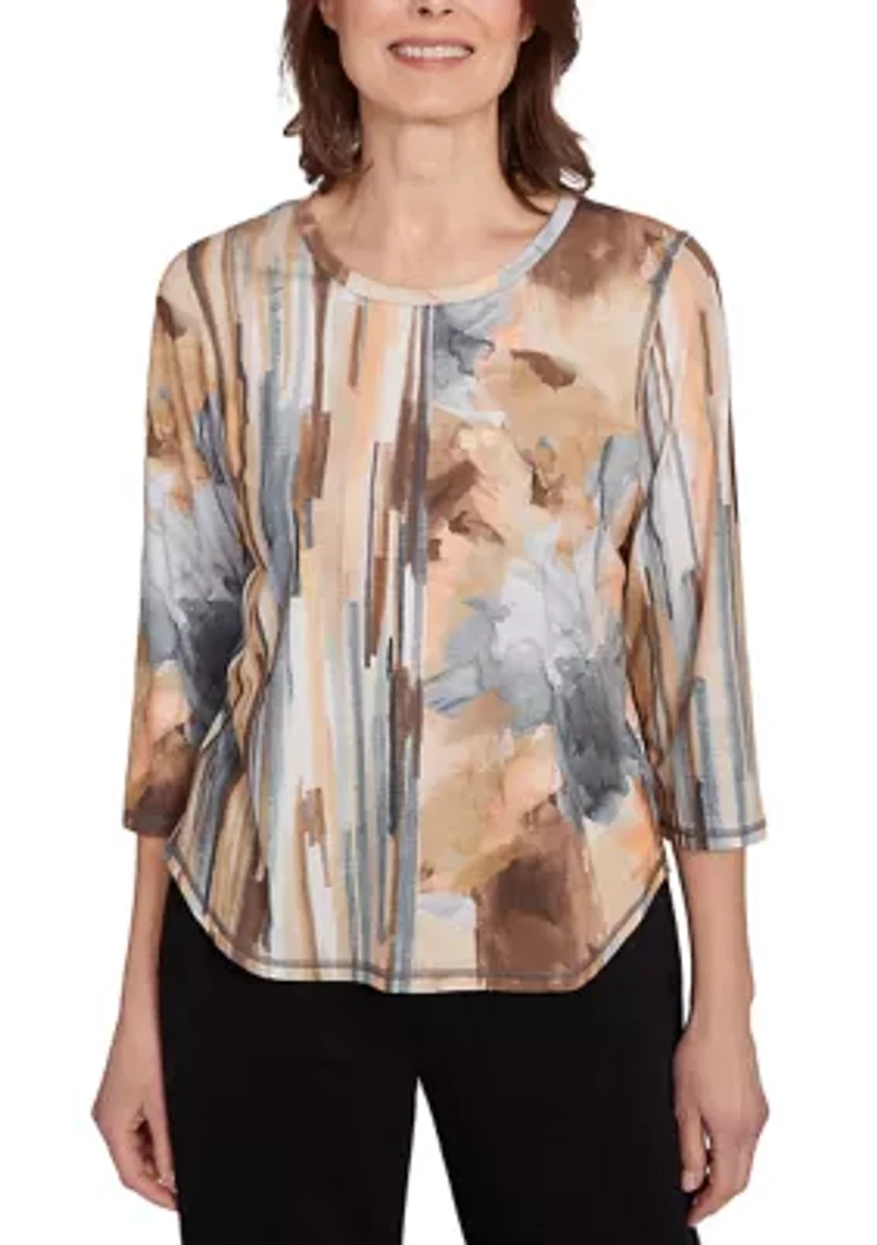 Petite Classics Spliced Flower Stripe Top