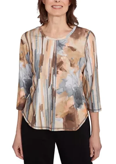 Petite Classics Spliced Flower Stripe Top