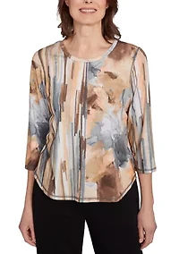 Petite Classics Spliced Flower Stripe Top