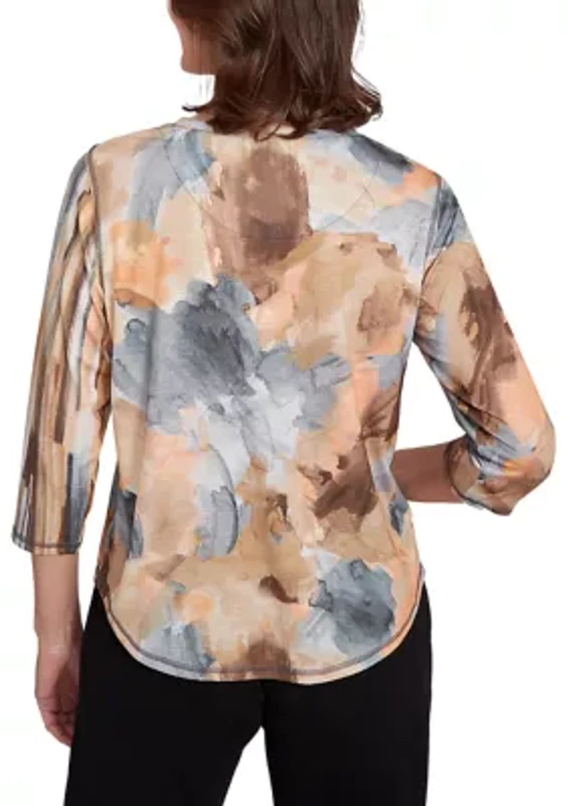 Petite Classics Spliced Flower Stripe Top