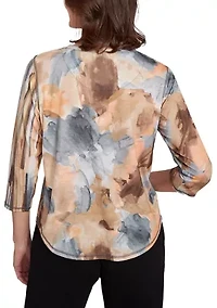 Petite Classics Spliced Flower Stripe Top