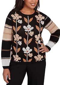 Petite Classics Vertical Flowers Sweater